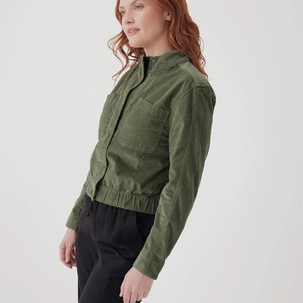 Pact Olivine Green Organic Cotton Blend Corduroy Bomber Jacket